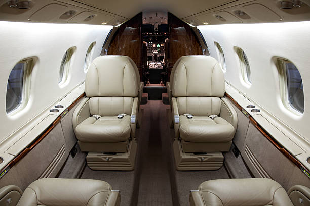 istock Interior view of Business Jet's tan leather seating  95520159
