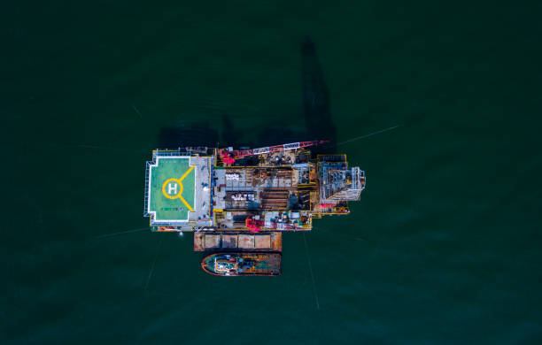 조감도 석유 장비 - oil rig oil sea aerial view 뉴스 사진 이미지