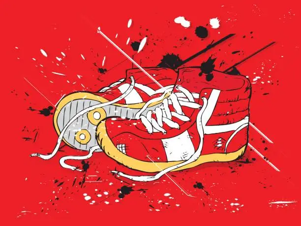 Vector illustration of Grunge Red Sneakers