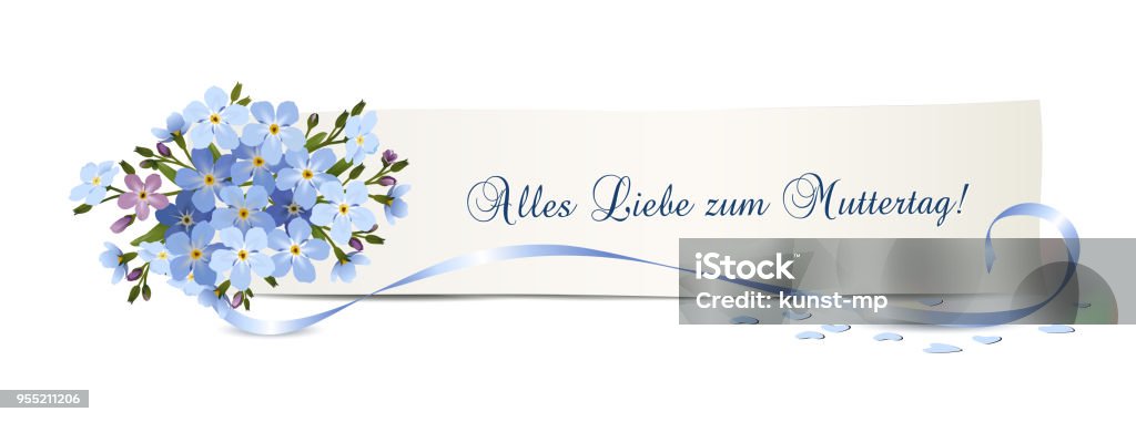 Forget-me-not flowers for Mother's Day, Banner with "Happy Mother's Day“ in german, with confetti Hearts,
Vector illustration isolated on white background Blossom stock vector