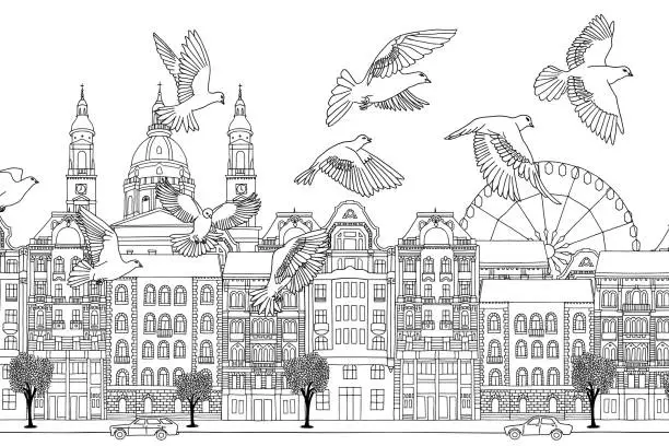 Vector illustration of Birds over Budapest