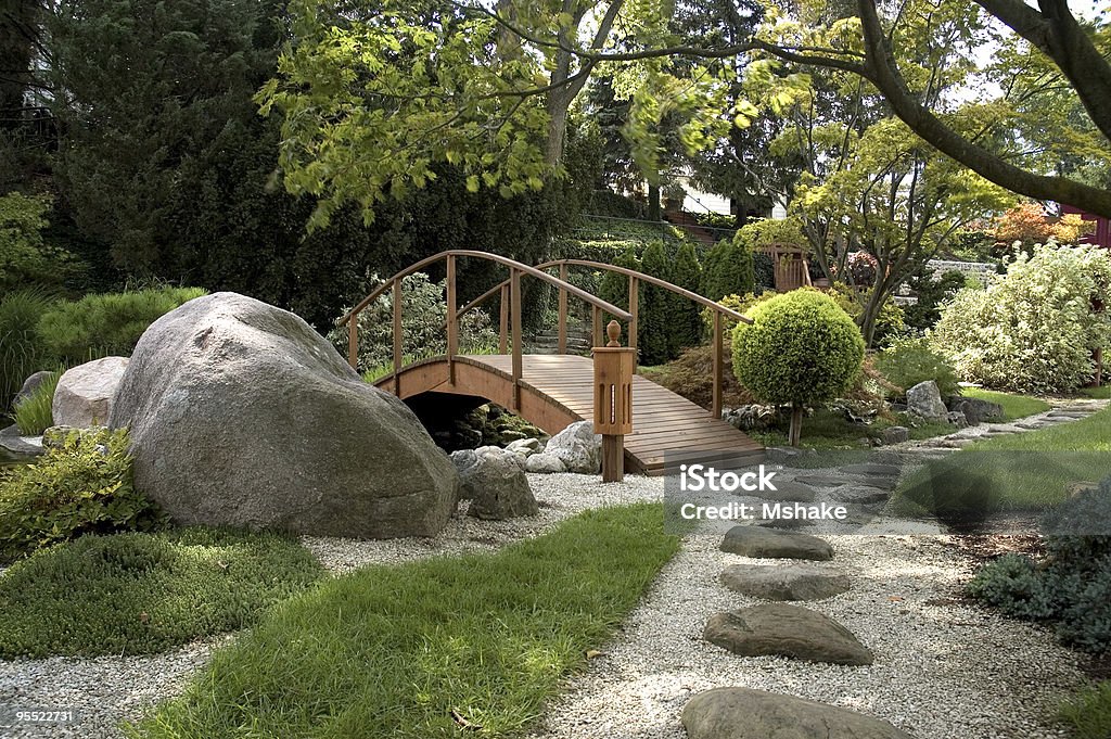 Japanese Garden  Bridge - Built Structure Stock Photo