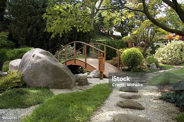 Japanese Garden Stock Photo - Download Image Now - Bridge - Built Structure, Water Garden, Botany