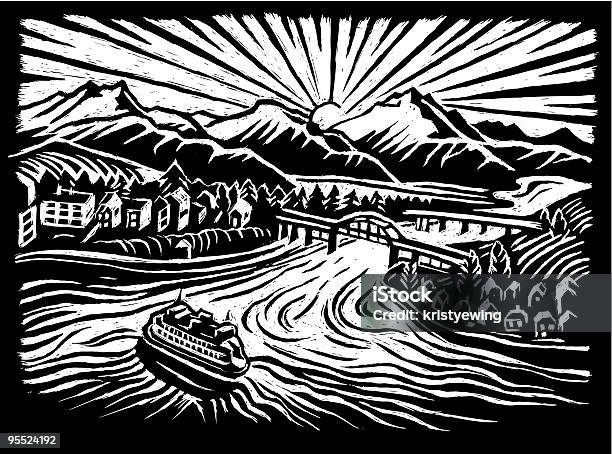 Idyllic Pacific Northwest Washington Usa Scratch Art Stock Illustration - Download Image Now