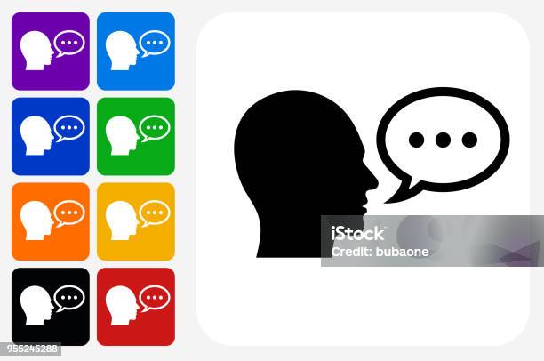 Head And Speech Icon Square Button Set Stock Illustration - Download Image Now - Arguing, Blue, Communication