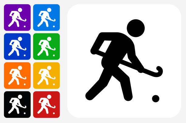 ilustraciones, imágenes clip art, dibujos animados e iconos de stock de grupo de botones de icono cuadrado de hockey - hockey sobre hierba