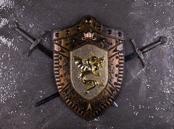Silver shield with clipping path , 3d render
