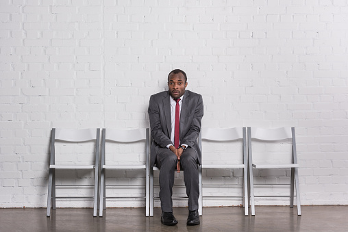 Job Interview Scared Scared African American Businessman In Suit Waiting For Job Interview ...