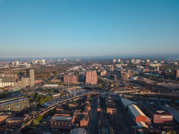 istock Manchester City Centre Drone Aerial View Above Building Work Skyline Construction Blue Sky Summer Hilton Beetham 955272270