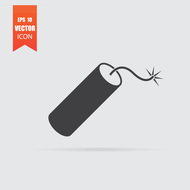 Dynamite icon in flat style isolated on grey background. Dynamite icon in flat style isolated on grey background. For your design, logo. Vector illustration. firework explosive material illustrations stock illustrations