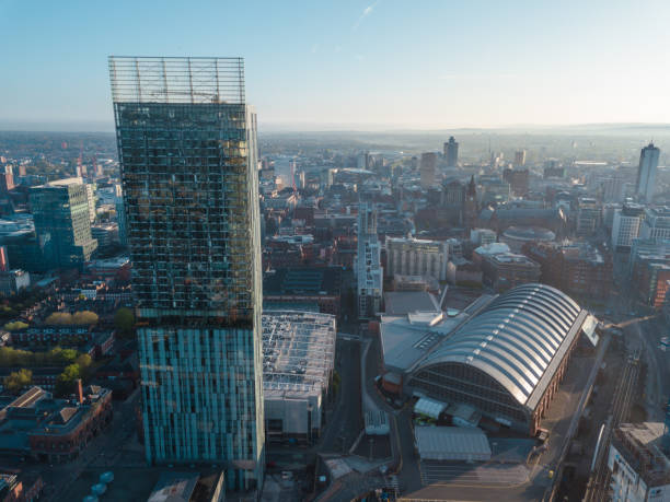 istock Manchester City Centre Drone Aerial View Above Building Work Skyline Construction Blue Sky Summer Hilton Beetham 955272378