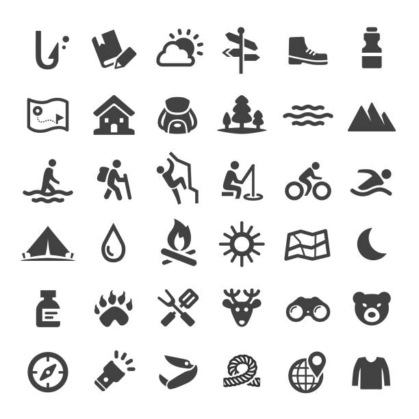 Travel and Adventure Icons - Big Series Travel, Adventure, camping, outdoors hiking stock illustrations