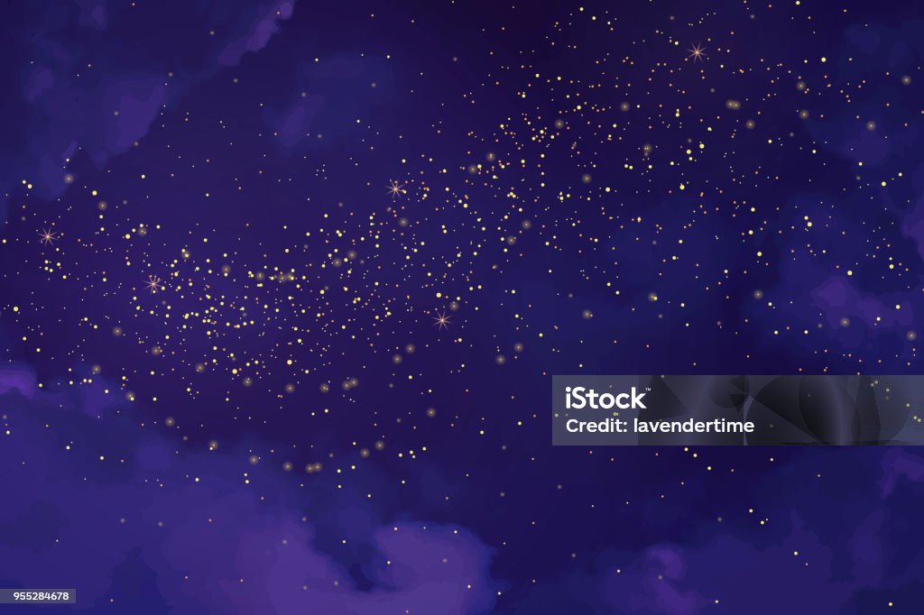 Ciel ultraviolet nuit magique avec étoiles scintillantes - clipart vectoriel de Violet libre de droits