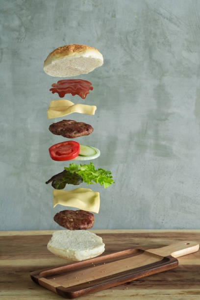istock A hamburger levitate in mid air showing its ingredients. 955285314