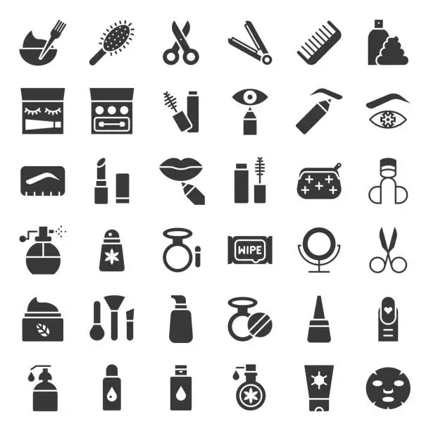 Vector illustration of Solid or glyphs icon, cosmetic and personal care products