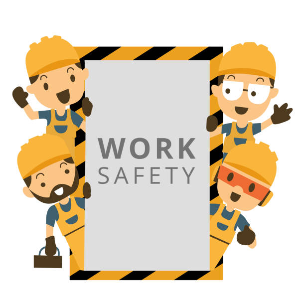 Vector Cartoon Illustration Of A Happy Smiling Construction Worker And  Thumb With Blank Label Stock Illustration - Download Image Now - iStock