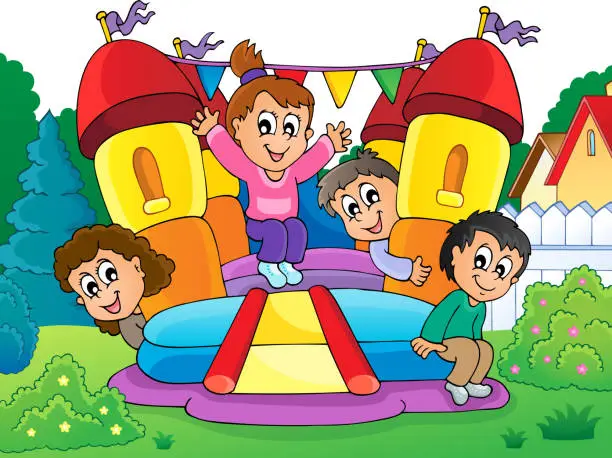 Vector illustration of Kids on inflatable castle theme 2
