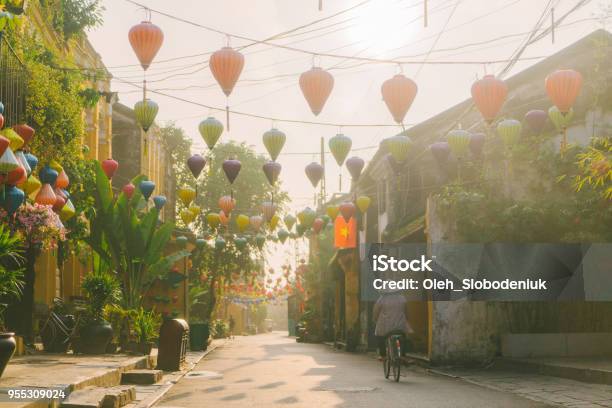 Woman Walking In Hoi An In The Morning Stock Photo - Download Image Now - Vietnam, Hoi An, Bicycle