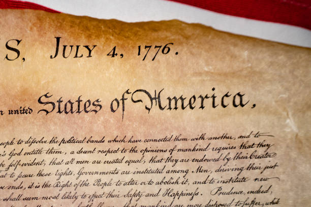 istock Declaration of independence 4th july 1776 on usa flag 955312822
