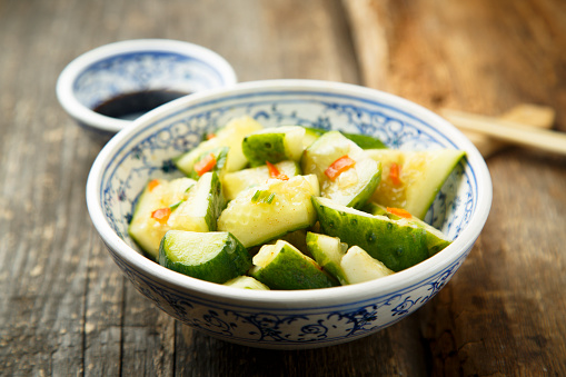 Asian style cucumber salad with chilli pepper