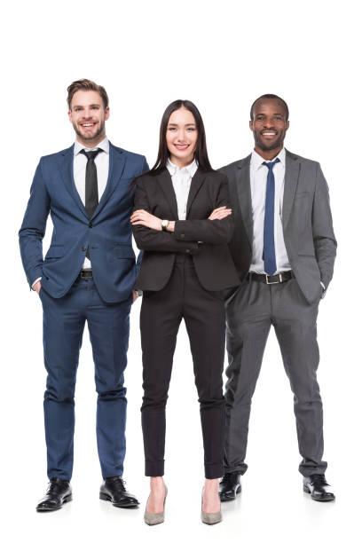 istock smiling multicultural young business people in suits isolated on white 955316892