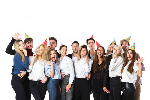 istock Friends at a party isolated on white. 955330630