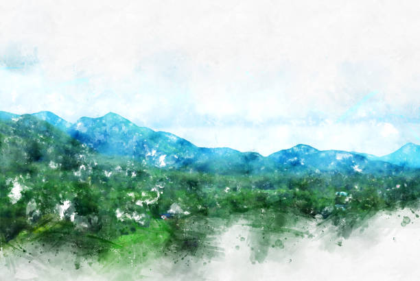 istock Abstract Mountain hill on watercolor painting background. 955331170
