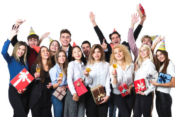 istock Happy people celebrating holiday with champagne. 955331644
