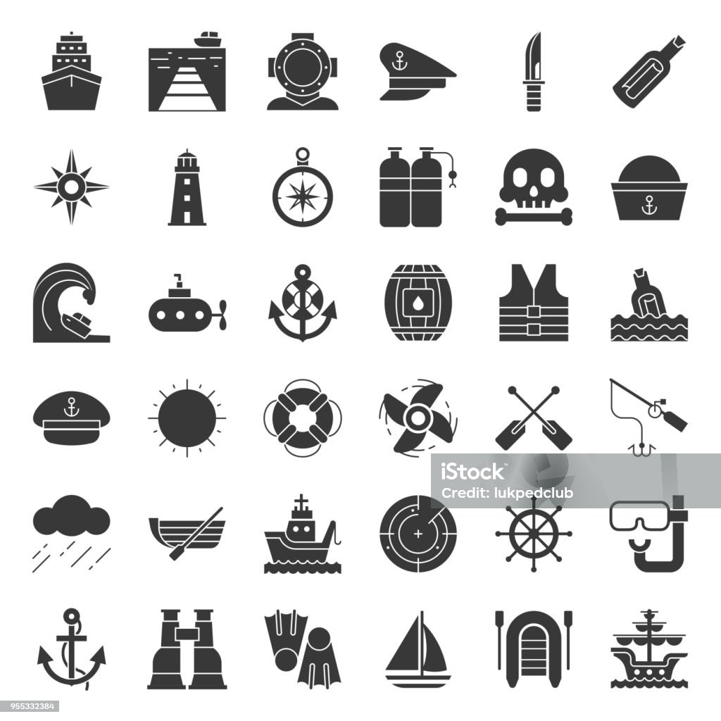 nautical and sailor, solid icon set Icon Symbol stock vector