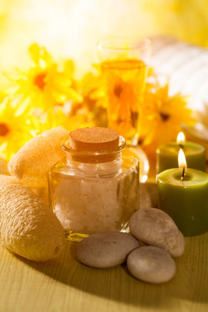 istock Spa massage oil with treaments spa 955336346