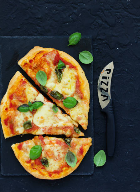 istock Home pizza margarita. View from above. 955346718