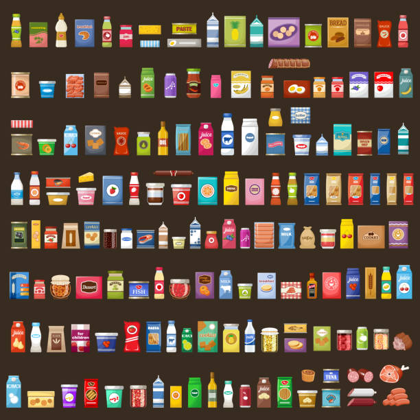 Set of products Set of products. Supermarket. Food. Vector illustration juice drink illustrations stock illustrations