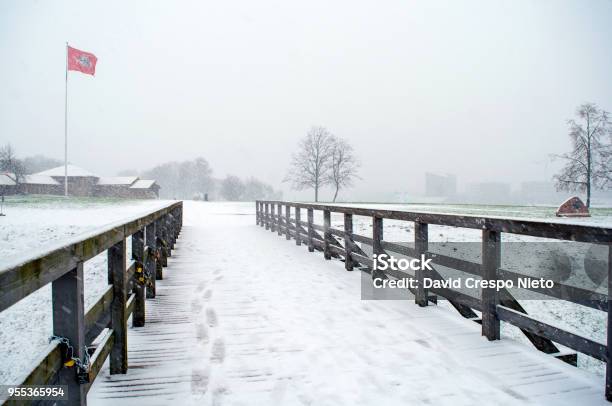 Snow Bridge Stock Photo - Download Image Now - 2017, Architecture, Baltic Countries