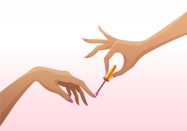 illustrazioni stock, clip art, cartoni animati e icone di tendenza di eleganti mani femminili rendono lo smalto manicure. illustrazione vettoriale. - manicure