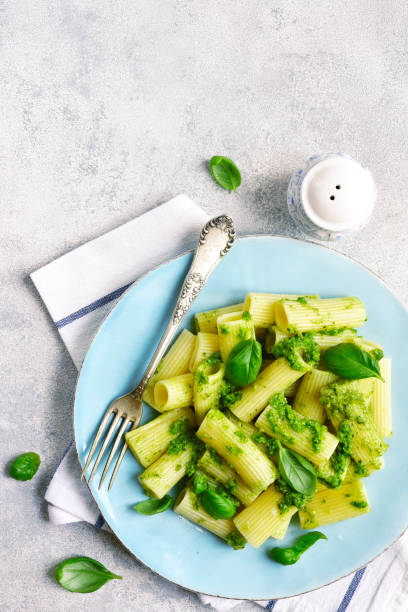 istock Rigatoni pasta with basil pesto 955389866