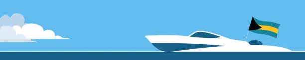 Vector illustration of Motor boat with bahamas flag