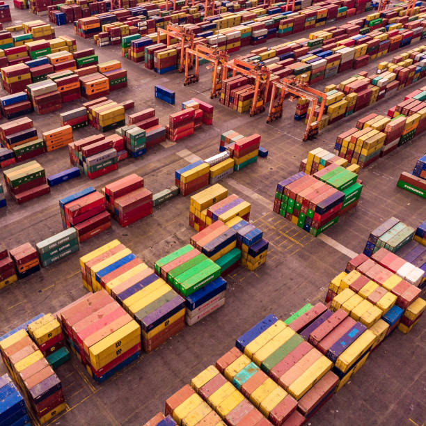 istock Aerial View of Dock with Containers 955399996
