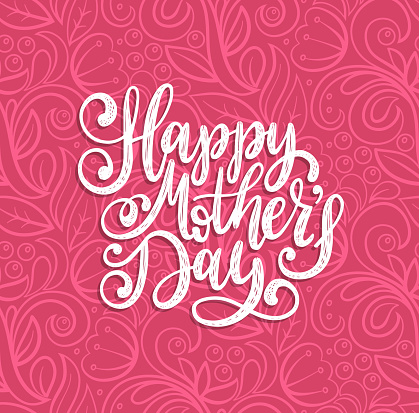 Vector calligraphic inscription Happy Mothers Day. Hand lettering illustration on abstract background for greeting card, festive poster etc.