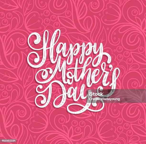 Vector Calligraphic Inscription Happy Mothers Day Hand Lettering Illustration On Abstract Background For Greeting Card Stock Illustration - Download Image Now