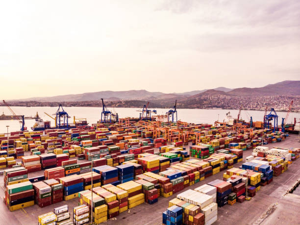 istock Aerial View of Dock with Containers 955402534