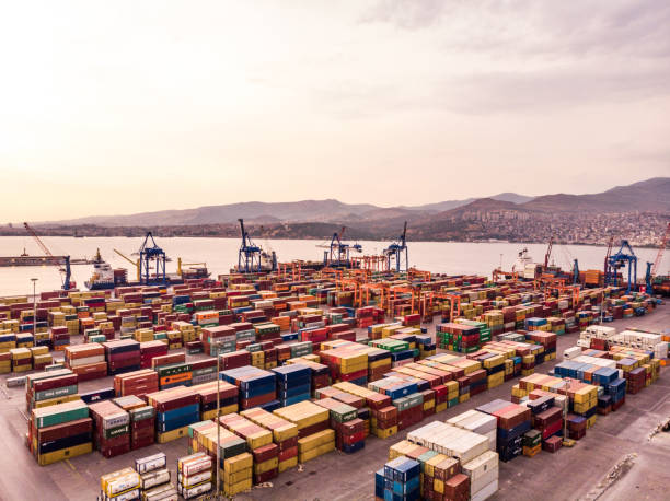 istock Aerial View of Dock with Containers 955403508