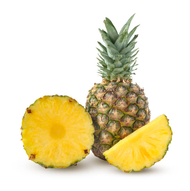 istock Whole, cut half and slice of pineapple isolated on a white background 955408334