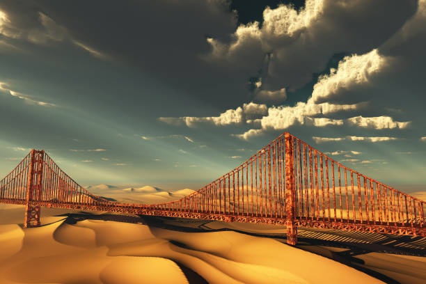 golden gate bridge in wüste - golden gate bridge bridge weather california stock-fotos und bilder