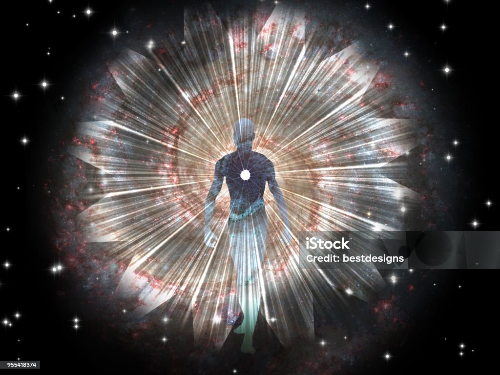 aura Figure emerges from the comos Light - Natural Phenomenon Stock Photo