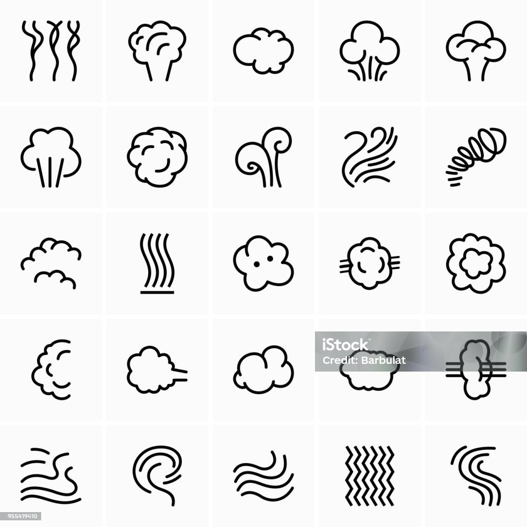 Vapeur, les nuages et les icônes de fumée - clipart vectoriel de Icône libre de droits