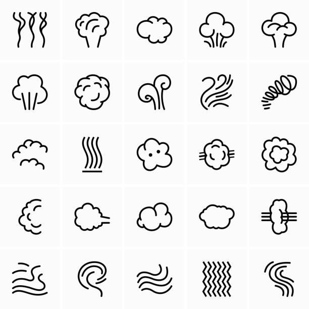illustrazioni stock, clip art, cartoni animati e icone di tendenza di icone di vapore, nuvole e fumo - nube immagine