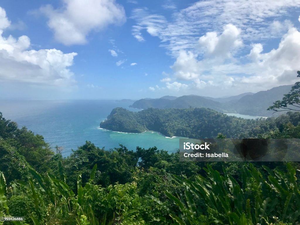 Beautiful Maracas Lookout Point with lush greenery and turquoise ocean on the Caribbean island of Trinidad & Tobago West Indies Trinidad - California Stock Photo