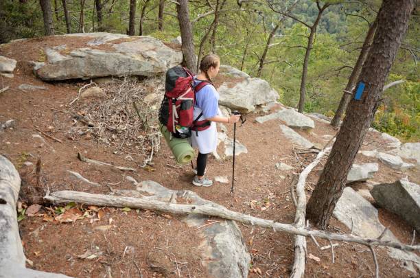 istock Girl backpacker walking to overlook 955452472