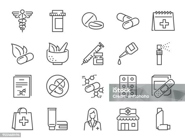 Pharmacy Icon Set Included The Icons As Medical Staff Drug Pills Medicine Capsule Herbal Medicines Pharmacist Drugstore And More Stock Illustration - Download Image Now