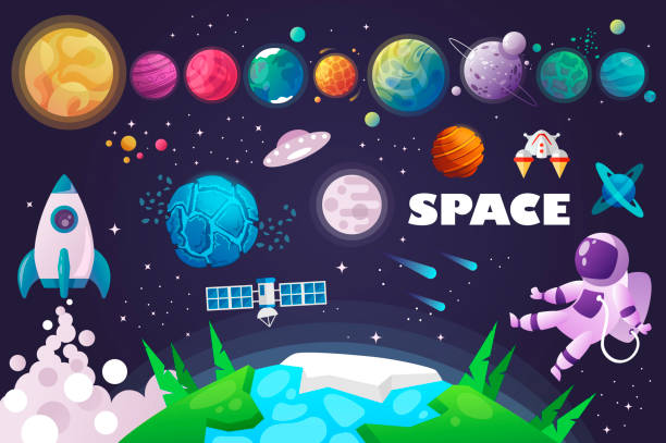 ilustraciones, imágenes clip art, dibujos animados e iconos de stock de universo. espacio. viaje espacial. diseño. - sistema solar